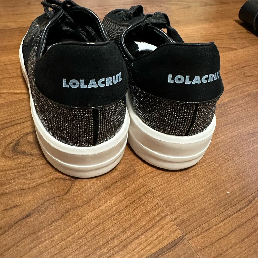 LolaCruz Leather rhinestone sneaker